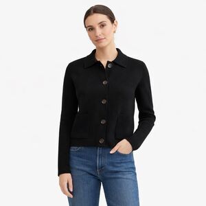 J. Crew Womens Black Knit Long Sleeve Button Front Polo Cardigan Sweater Size XL